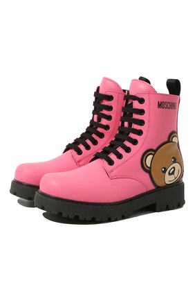Детские кожаные ботинки MOSCHINO розового цвета, арт. 71866 VAR.3/36-41 | Фото 1 (Материал внешний: Кожа; Материал внутренний: Текстиль)