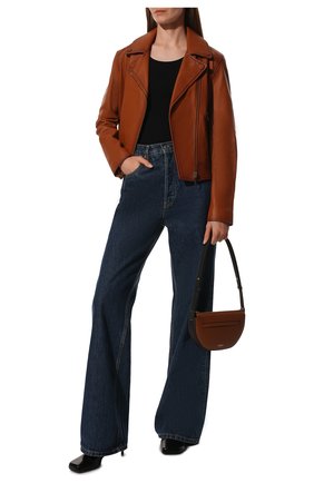 Женская кожаная куртка YVES SALOMON коричневого цвета, арт. 21EYV21652APAN | Фото 2 (Материал подклада: Шелк; Рукава: Длинные; Материал внешний: Натуральная кожа; Длина (верхняя одежда): Короткие)