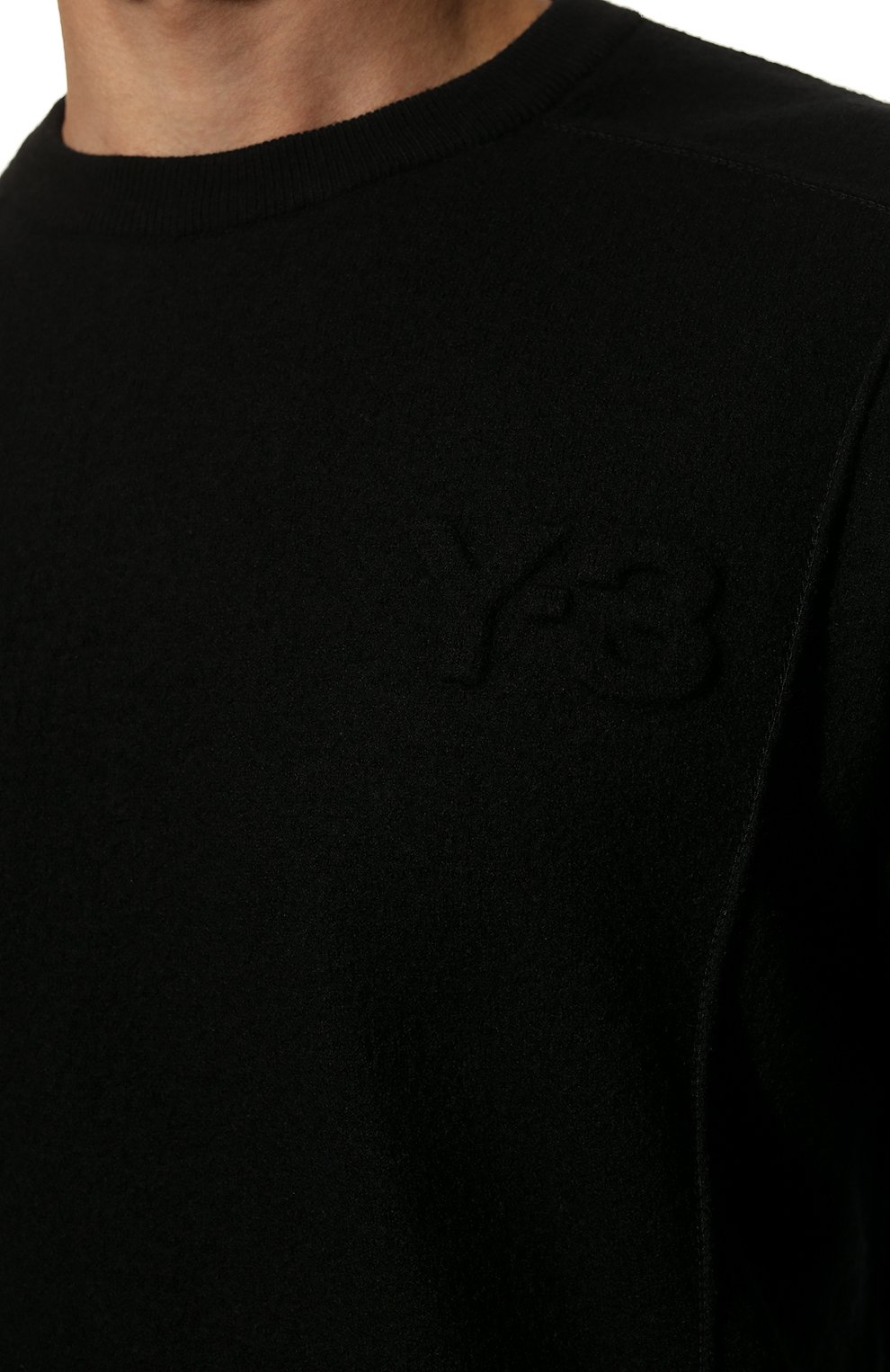 Мужской шерстяной свитер Y-3 черного цвета, арт. HB2783 | Фото 5 (Материал внешний: Шерсть; Рукава: Длинные; Принт: Без принта; Длина (для топов): Стандартные; Стили: Гранж; Мужское Кросс-КТ: Свитер-одежда)