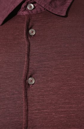 Мужская льняная рубашка GRAN SASSO бордового цвета, арт. 60129/78641 | Фото 5 (Манжеты: На пуговицах; Воротник: Кент; Рукава: Длинные; Случай: Повседневный; Длина (для топов): Стандартные; Материал внешний: Лен; Принт: Однотонные; Стили: Кэжуэл)