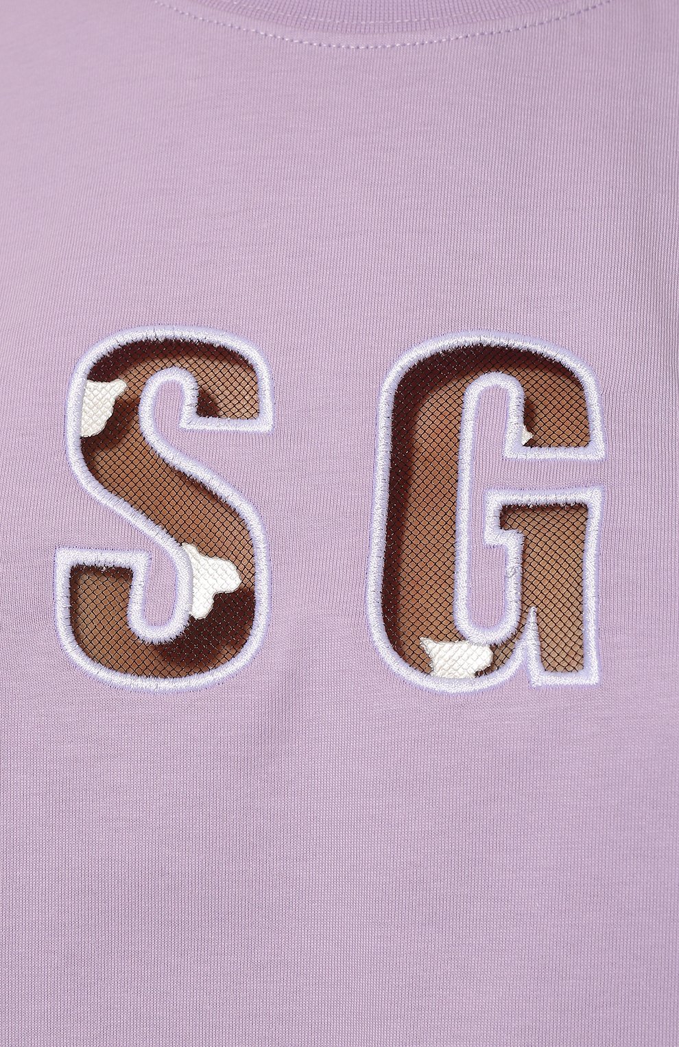Женская хлопковая футболка MSGM сиреневого цвета, арт. 3241MDM99 227298 | Фото 5 (Женское Кросс-�КТ: Футболка-спорт, Футболка-одежда; Рукава: Короткие; Длина (для топов): Стандартные; Материал внешний: Хлопок; Стили: Спорт-шик)