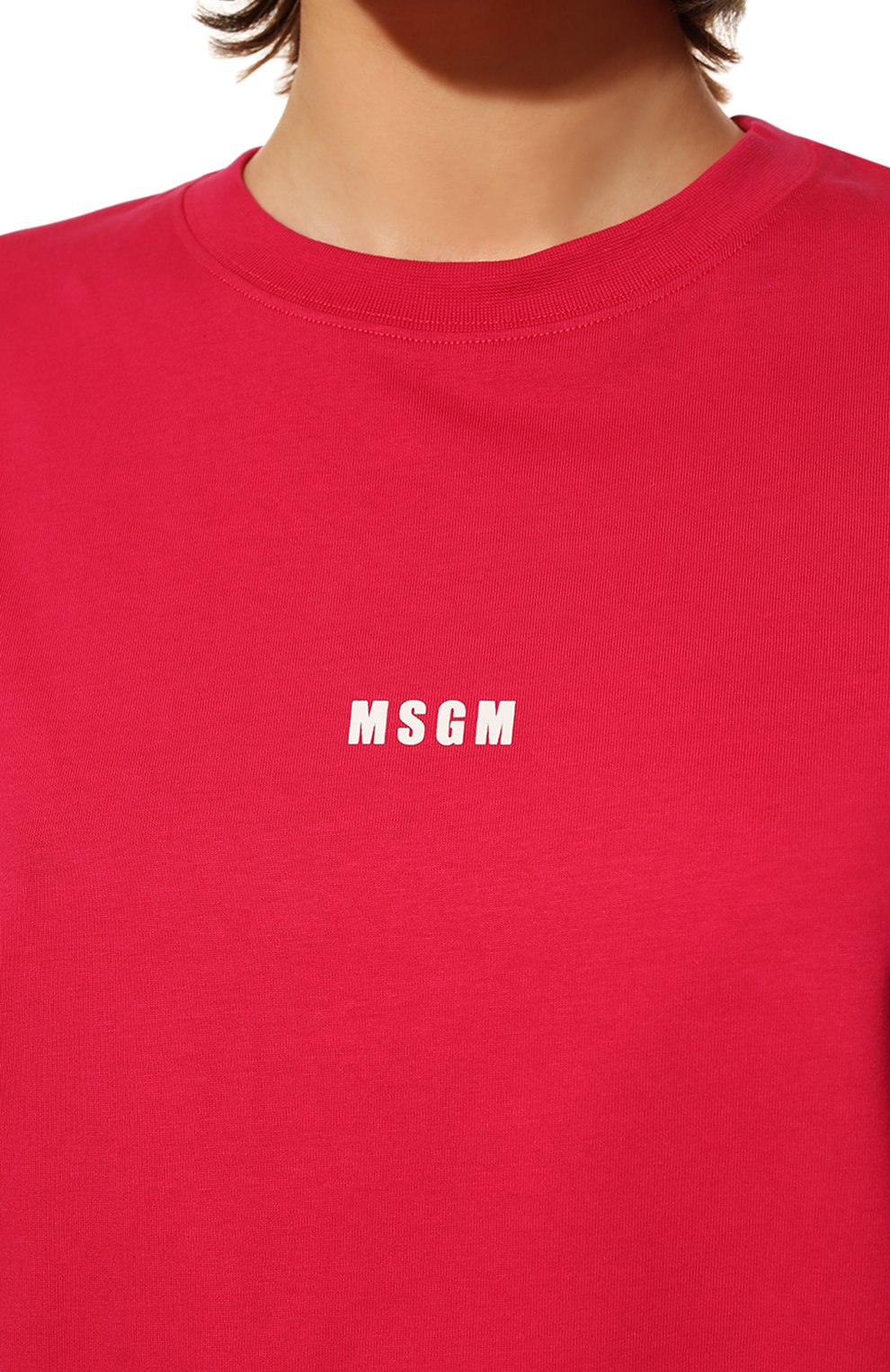 Женская хлопковая футболка MSGM фуксия цвета, арт. 3341MDM500 227798 | Фото 5 (Женское Кросс-КТ: Футболка-спорт, Футболка-одежда; Рукава: Короткие; Длина (для топов): Стандартные; Материал внешний: Хлопок; Стили: Спорт-шик)