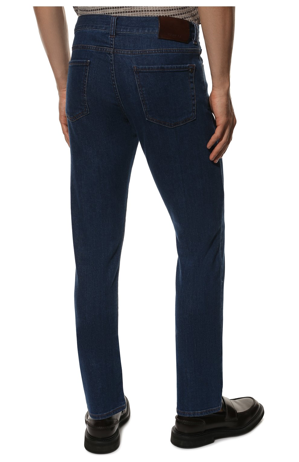 Мужские джинсы CANALI темно-синего цвета, арт. 91700/PX01028 | Фото 4 (Силуэт М (брюки): Прямые; Кросс-КТ: Деним; Длина (брюки, джинсы): Стандартные; Материал внешний: Хлопок, Деним; Стили: Кэжуэл)