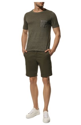 Мужская льняная футболка GRAN SASSO хаки цвета, арт. 60141/78617 | Фото 2 (Материал внешний: Лен; Рукава: Короткие; Длина (для топов): Стандартные; Принт: Без принта; Стили: Милитари)