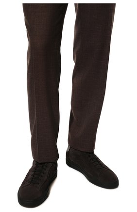 Мужские замшевые кеды SANTONI темно-коричневого цвета, арт. MBGT21557NE0PRAUG76 | Фото 3 (Материал внешний: Кожа, Замша; Материал утеплителя: Натуральный мех; Стили: Классический)