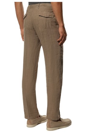 Мужские льняные брюки CORNELIANI бежевого цвета, арт. 894EX5-2120154/00 | Фото 4 (Длина (брюки, джинсы): Стандартные; Случай: Повседневный; Материал внешний: Лен; Стили: Кэжуэл)