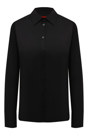 Женская хлопковая рубашка HUGO черного цвета, арт. 50416895 | Фото 1 (Рукава: Длинные; Материал внешний: Хлопок; Длина (для топов): Стандартные; Женское Кросс-КТ: Рубашка-одежда; Принт: Без принта; Стили: Классический)