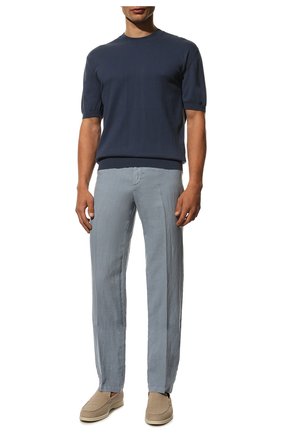 Мужские льняные брюки CORNELIANI голубого цвета, арт. 894EX5-2120154/00 | Фото 2 (Длина (брюки, джинсы): Стандартные; Случай: Повседневный; Материал внешний: Лен; Стили: Кэжуэл)