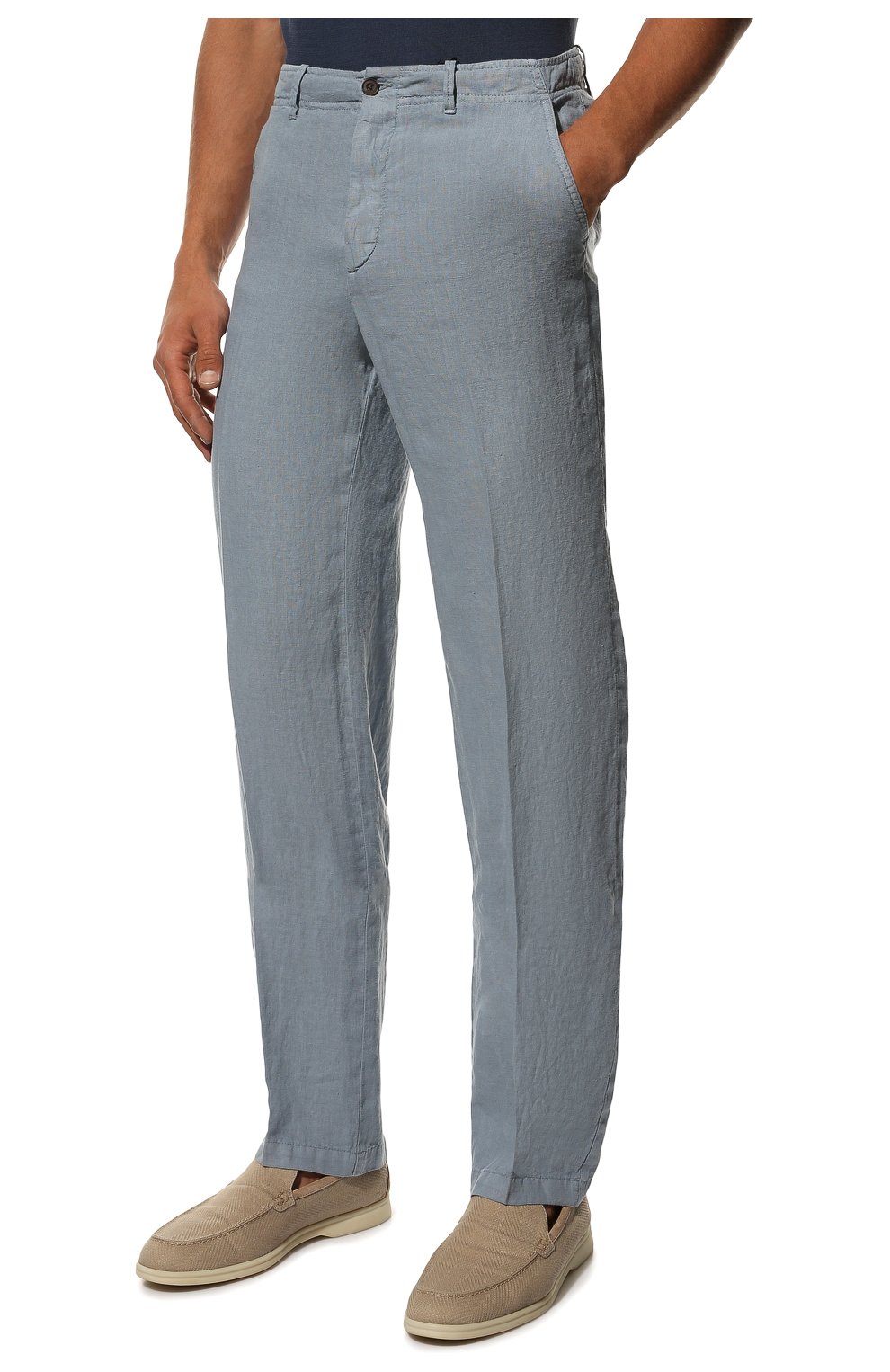Мужские льняные брюки CORNELIANI голубого цвета, арт. 894EX5-2120154/00 | Фото 3 (Длина (брюки, джинсы): Стандартные; Случай: Повседневный; Материал внешний: Лен; Стили: Кэжуэл)