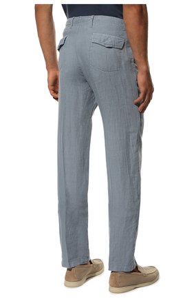 Мужские льняные брюки CORNELIANI голубого цвета, арт. 894EX5-2120154/00 | Фото 4 (Длина (брюки, джинсы): Стандартные; Случай: Повседневный; Материал внешний: Лен; Стили: Кэжуэл)