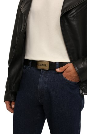 Мужской кожаный ремень DSQUARED2 черного цвета, арт. BEM0451 12900001 | Фото 2 (Случай: Повседневный; Материал: Натуральная кожа)