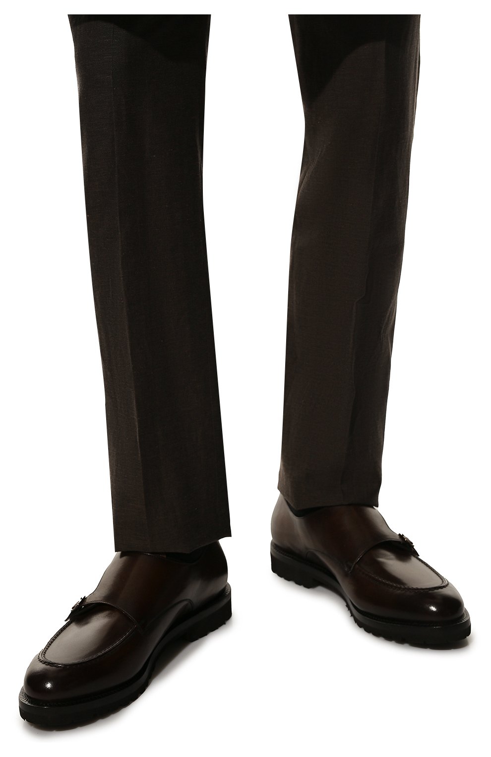 Мужские кожаные монки BARRETT коричневого цвета, арт. 202U044.34/BETIS CREAM | Фото 3 (Материал внешний: Кожа; Материал внутренний: Натуральная кожа; Стили: Классический)