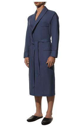 Мужской хлопковый халат ROBERTO RICETTI синего цвета, арт. VESTAGLIA R0BE LUNGA/R0CK 2317HW229930001 | Фото 3 (Рукава: Длинные; Кросс-КТ: домашняя одежда; Материал внешний: Хлопок; Длина (верхняя одежда): Длинные)