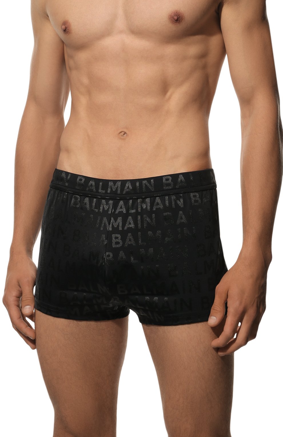 Мужские плавки-шорты BALMAIN черного цвета, арт. BWB410360 | Фото 2 (Материал внешний: Синтетический материал; Мужское Кросс-КТ: плавки-шорты)