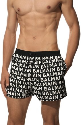 Мужские плавки-шорты BALMAIN черного цвета, арт. BWB550350 | Фото 2 (Материал внешний: Синтетический материал; Мужское Кросс-КТ: плавки-шорты)