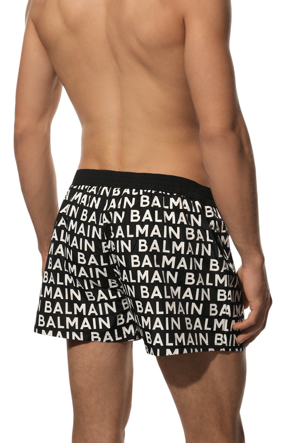 Мужские плавки-шорты BALMAIN черного цвета, арт. BWB550350 | Фото 3 (Материал внешний: Синтетический материал; Мужское Кросс-КТ: плавки-шорты)