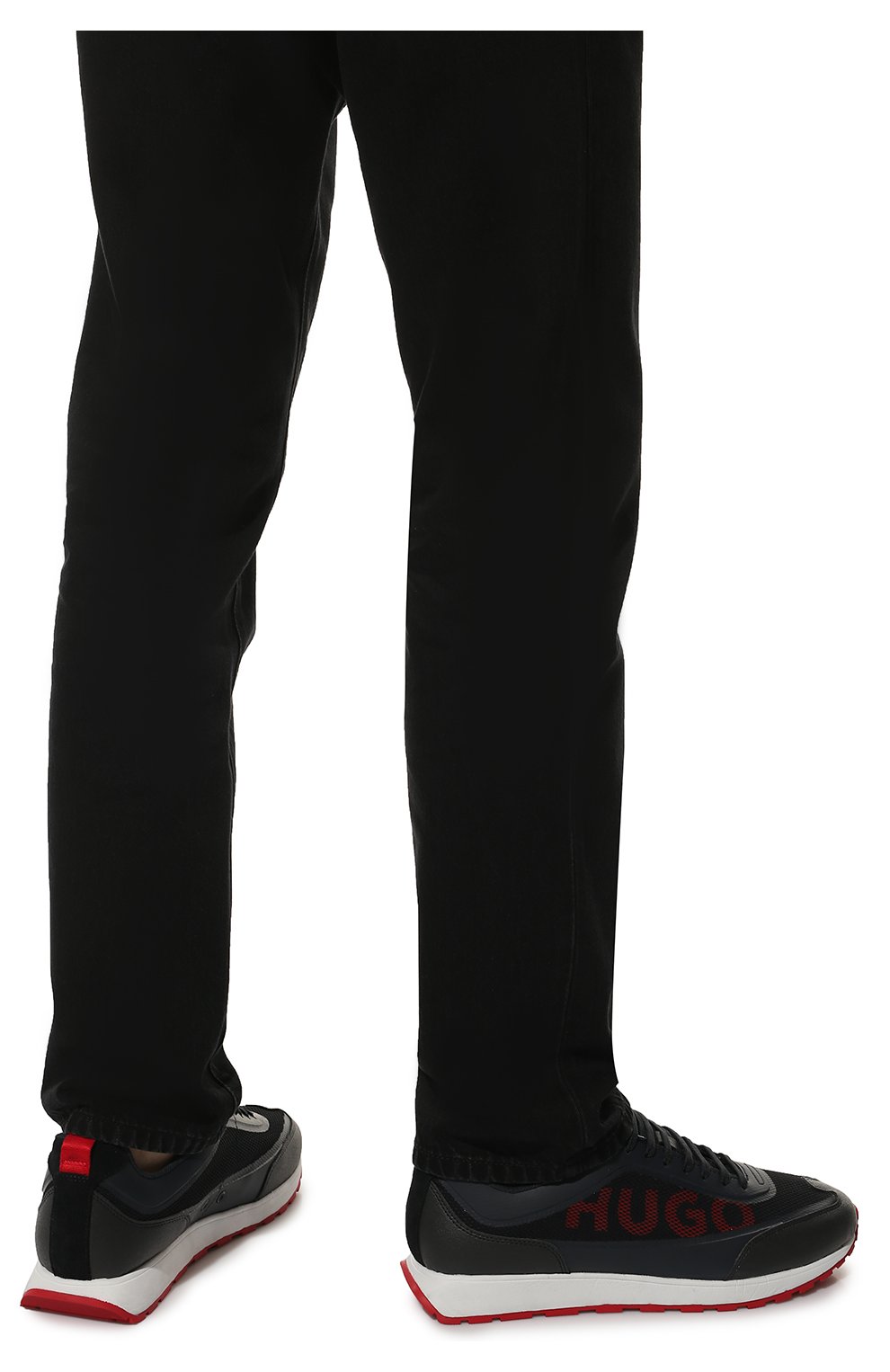 Мужские комбинированные кроссовки HUGO темно-синего цвета, арт. 50474058 | Фото 3 (Материал внешний: Экокожа, Текстиль; Материал внутренний: Натуральная кожа; Стили: Классический; Материал утеплителя: Без утеплителя)