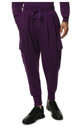 Мужские хлопковые джоггеры DOLCE & GABBANA фиолетового цвета, арт. GVENAZ/G7C8H | Фото 3 (Длина (брюки, джинсы): Стандартные; Материал внешний: Хлопок; Стили: Спорт-шик; Силуэт М (брюки): Джоггеры)