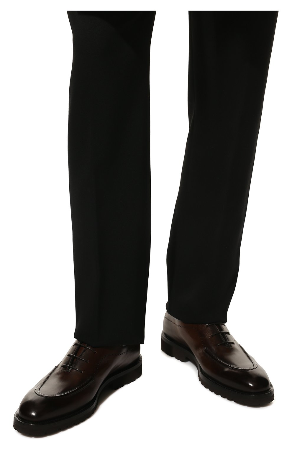 Мужские кожаные оксфорды BARRETT темно-коричневого цвета, арт. 202U028.9/BETIS CREAM | Фото 3 (Материал внешний: Кожа; Материал внутренний: Натуральная кожа; Стили: Классический)