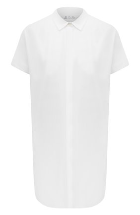 Женская хлопковая рубашка LORO PIANA белого цвета, арт. FAF6278 | Фото 1 (Рукава: Короткие; Материал внешний: Хлопок; Длина (для топов): Удлиненные)