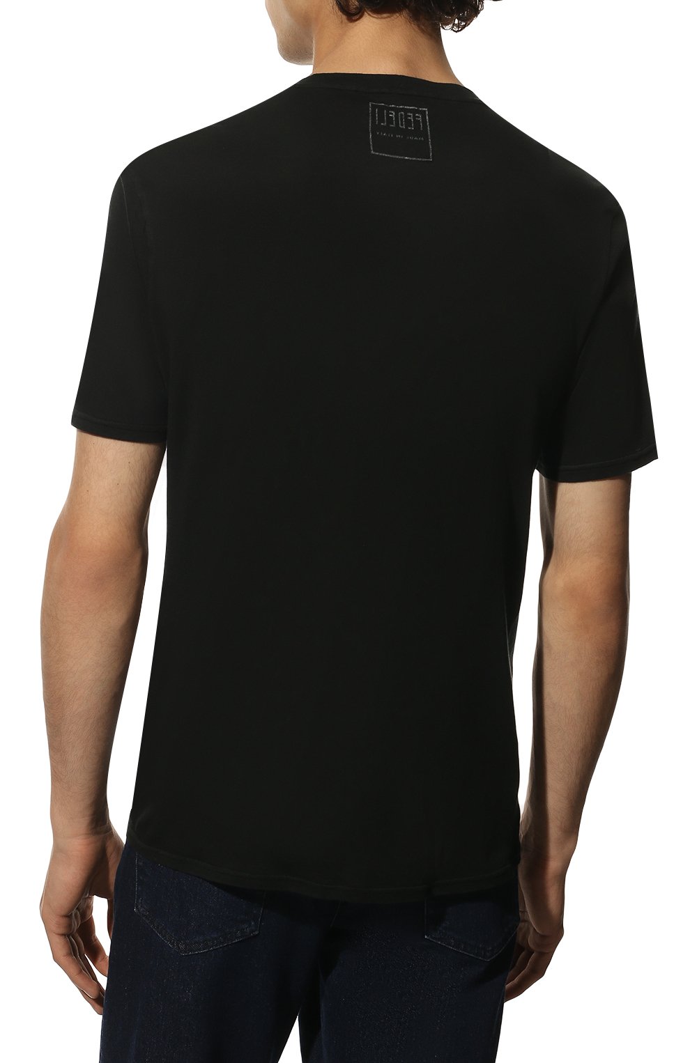 Мужская хлопковая футболка FEDELI черного цвета, арт. 5UID0113 | Фото 4 (Принт: Без принта; Рукава: Короткие; Длина (для топов): Стандартные; Материал внешний: Хлопок; Стили: Кэжуэл)