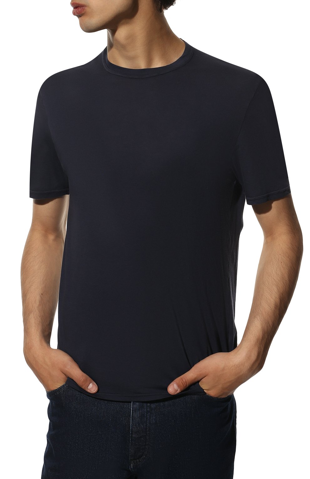 Мужская хлопковая футболка FEDELI темно-синего цвета, арт. 5UID0113 | Фото 3 (Принт: Без принта; Рукава: Короткие; Длина (для топов): Стандартные; Материал внешний: Хлопок; Стили: Кэжуэл)