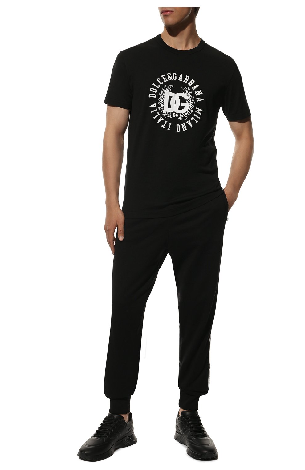 Мужская хлопковая футболка DOLCE & GABBANA черного цвета, арт. G8KBAZ/G7D9U | Фото 2 (Рукава: Короткие; Длина (для топов): Стандартные; Принт: С принтом; Материал внешний: Хлопок; Стили: Спорт-шик)
