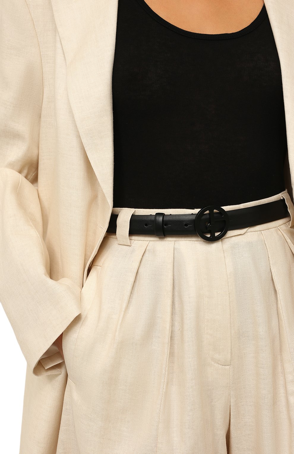 Женский кожаный ремень GIORGIO ARMANI черного цвета, арт. Y1I169/YSB3V | Фото 2 (Материал: Натуральная кожа; Кросс-КТ: Тонкие)