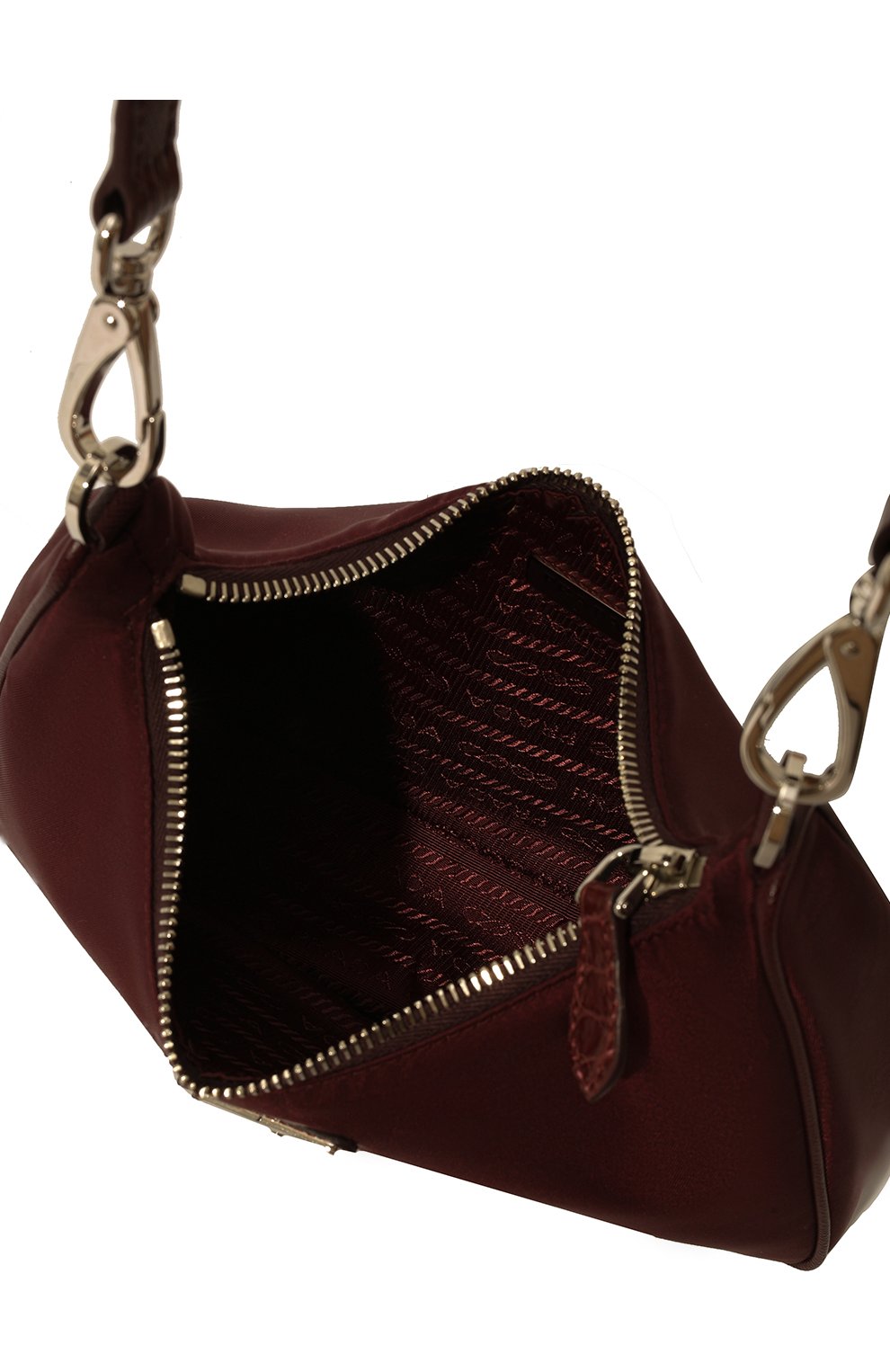 Женская сумка PRADA бордового цвета, арт. 1BC204-PJY-F0403-2OO | Фото 4 (Сумки-технические: Сумки top-handle; Материал: Текстиль; Размер: small)