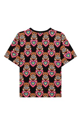 Детская хлопковая футболка MOSCHINO черного цвета по цене 10400 руб., арт. HKM02T/LBBA8/4A-8A | Фото 2 Детская хлопковая футболка MOSCHINO черного цвета, арт. HKM02T/LBBA8/4A-8A | Фото 2 (Рукава: Короткие; Материал внешний: Хлопок; Девочки Кросс-КТ: футболка-одежда; Ростовка одежда: 4 года | 104 см, 5 лет | 110 см, 6 лет | 116 см, 8 лет | 128 см)