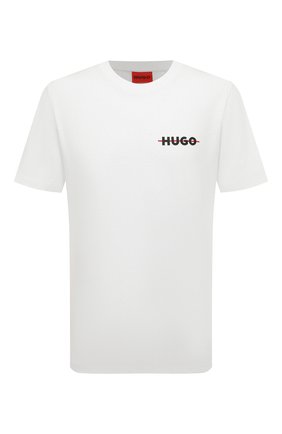 Мужская хлопковая футболка HUGO белого цвета, арт. 50471554 | Фото 1 (Материал внешний: Хлопок; Длина (для топов): Стандартные; Рукава: Короткие; Принт: Без принта; Стили: Кэжуэл)
