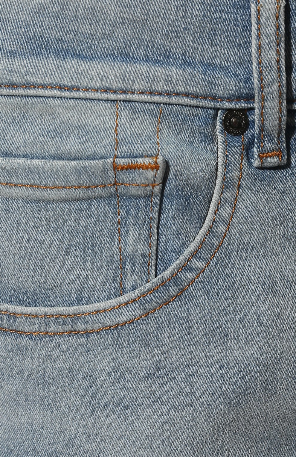 Мужские джинсы 7 FOR ALL MANKIND голубого цвета, арт. JSMSB480FR | Фото 5 (Силуэт М (брюки): Прямые; Кросс-КТ: Деним; Длина (брюки, джинсы): Стандартные; Материал внешний: Хлопок, Деним; Детали: Потертости; Стили: Кэжуэл)