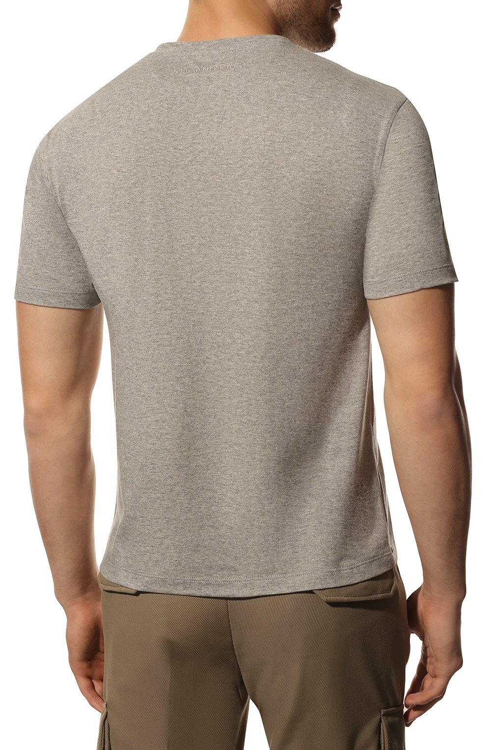 Мужская хлопковая футболка STEFANO RICCI серого цвета, арт. *MNH2301860/803C0 | Фото 4 (Рукава: Короткие; Длина (для топов): Стандартные; Принт: С принтом; Материал внешний: Хлопок; Стили: Кэжуэл)