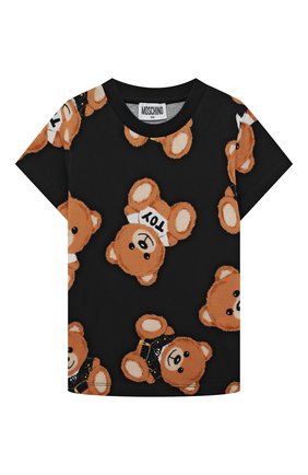 Детская хлопковая футболка MOSCHINO черного цвета по цене 8320 руб., арт. HUM043/LBBA5/4A-8A | Фото 1 Детская хлопковая футболка MOSCHINO черного цвета, арт. HUM043/LBBA5/4A-8A | Фото 1 (Рукава: Короткие; Материал внешний: Хлопок; Ростовка одежда: 4 года | 104 см, 5 лет | 110 см, 6 лет | 116 см, 8 лет | 128 см)