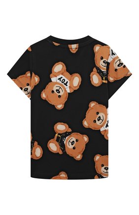 Детская хлопковая футболка MOSCHINO черного цвета по цене 8320 руб., арт. HUM043/LBBA5/4A-8A | Фото 2 Детская хлопковая футболка MOSCHINO черного цвета, арт. HUM043/LBBA5/4A-8A | Фото 2 (Рукава: Короткие; Материал внешний: Хлопок; Ростовка одежда: 4 года | 104 см, 5 лет | 110 см, 6 лет | 116 см, 8 лет | 128 см)