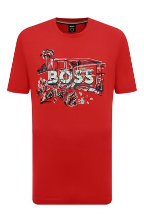 Мужская хлопковая футболка BOSS красного цвета, арт. 50478229 | Фото 1 (Материал внешний: Хлопок; Рукава: Короткие; Длина (для топов): Стандартные; Принт: С принтом; Стили: Кэжуэл)