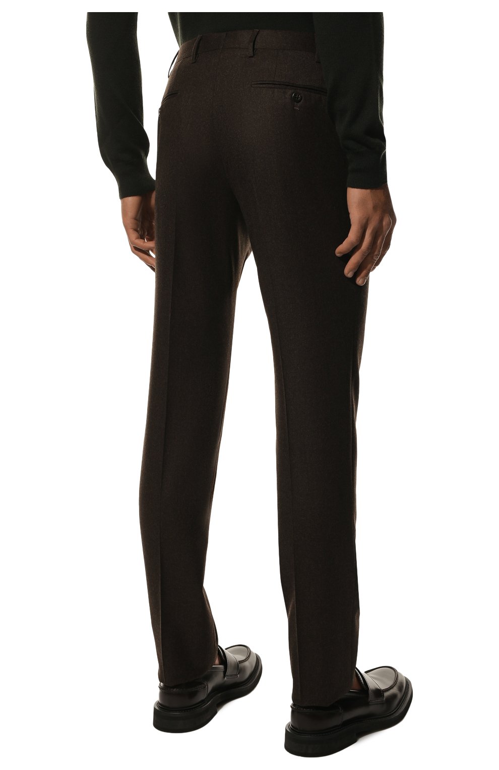 Мужские шерстяные брюки CORNELIANI коричневого цвета, арт. 905B01-2818111/02 | Фото 4 (Материал внешний: Шерсть; Длина (брюки, джинсы): Стандартные; Случай: Повседневный; Материал подклада: Вискоза; Стили: Кэжуэл)