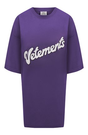 Женская хлопковая футболка VETEMENTS фиолетового цвета, арт. UA53TR480U 1611/W | Фото 1 (Длина (для топов): Удлиненные; Материал внешний: Хлопок; Рукава: 3/4; Стили: Спорт-шик; Принт: С принтом; Женское Кросс-КТ: Футболка-одежда)