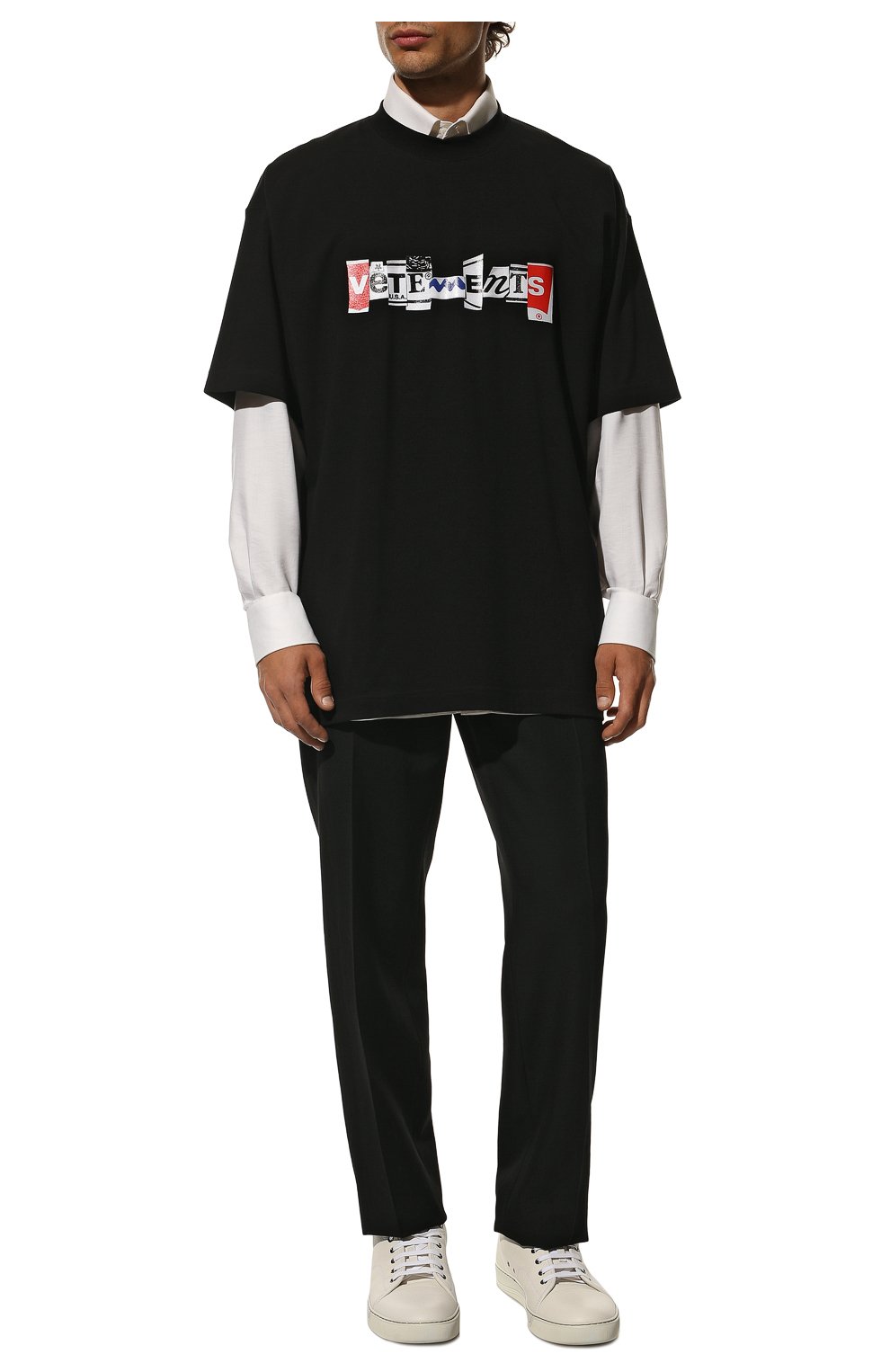 Мужская хлопковая футболка VETEMENTS черного цвета, арт. UA53TR220B 1611/M | Фото 2 (Рукава: Короткие; Стили: Гранж; Принт: С принтом; Длина (для топов): Удлиненные; Материал внешний: Хлопок)