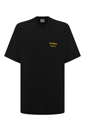 Мужская хлопковая футболка VETEMENTS черного цвета, арт. UA53TR110B 1610/M | Фото 1 (Рукава: Короткие; Стили: Гранж; Длина (для топов): Удлиненные; Материал внешний: Хлопок)