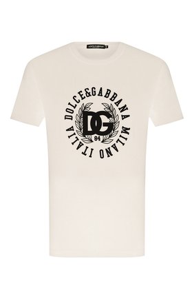Мужская хлопковая футболка DOLCE & GABBANA кремвого цвета, арт. G8KBAZ/G7D9U | Фото 1 (Рукава: Короткие; Длина (для топов): Стандартные; Материал внешний: Хлопок; Принт: С принтом; Стили: Кэжуэл)
