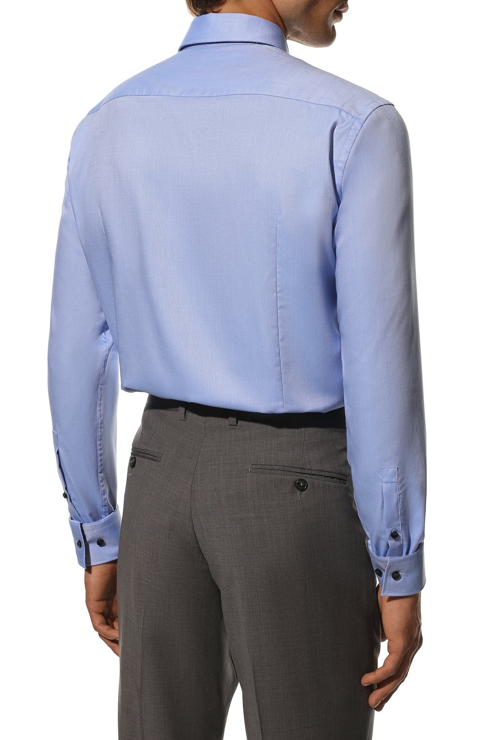Мужская хлопковая сорочка HUGO синего цвета, арт. 50473381 | Фото 5 (Манжеты: На пуговицах; Воротник: Кент; Рукава: Длинные; Длина (для топов): Стандартные; Рубашки М: Slim Fit; Материал внешний: Хлопок; Стили: Классический; Случай: Формальный; Принт: Однотонные)