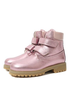 Детские кожаные ботинки GALLUCCI розового цвета, арт. J01074BM/TR S S G0M CME/VIT | Фото 1 (Материал утеплителя: Натуральный мех; Материал внешний: Кожа)