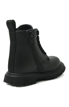 Детские кожаные ботинки MOSCHINO черного цвета, арт. 71723 VAR.1/18-27 | Фото 3 (Материал внешний: Кожа; Материал утеплителя: Натуральный мех)