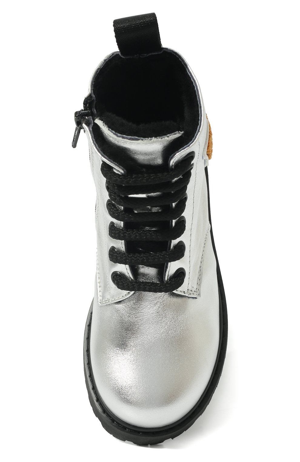 Детские кожаные ботинки MOSCHINO серебряного цвета, арт. 71868 VAR.2/28-35 | Фото 4 (Материал внешний: Кожа; Материал утеплителя: Натуральный мех)