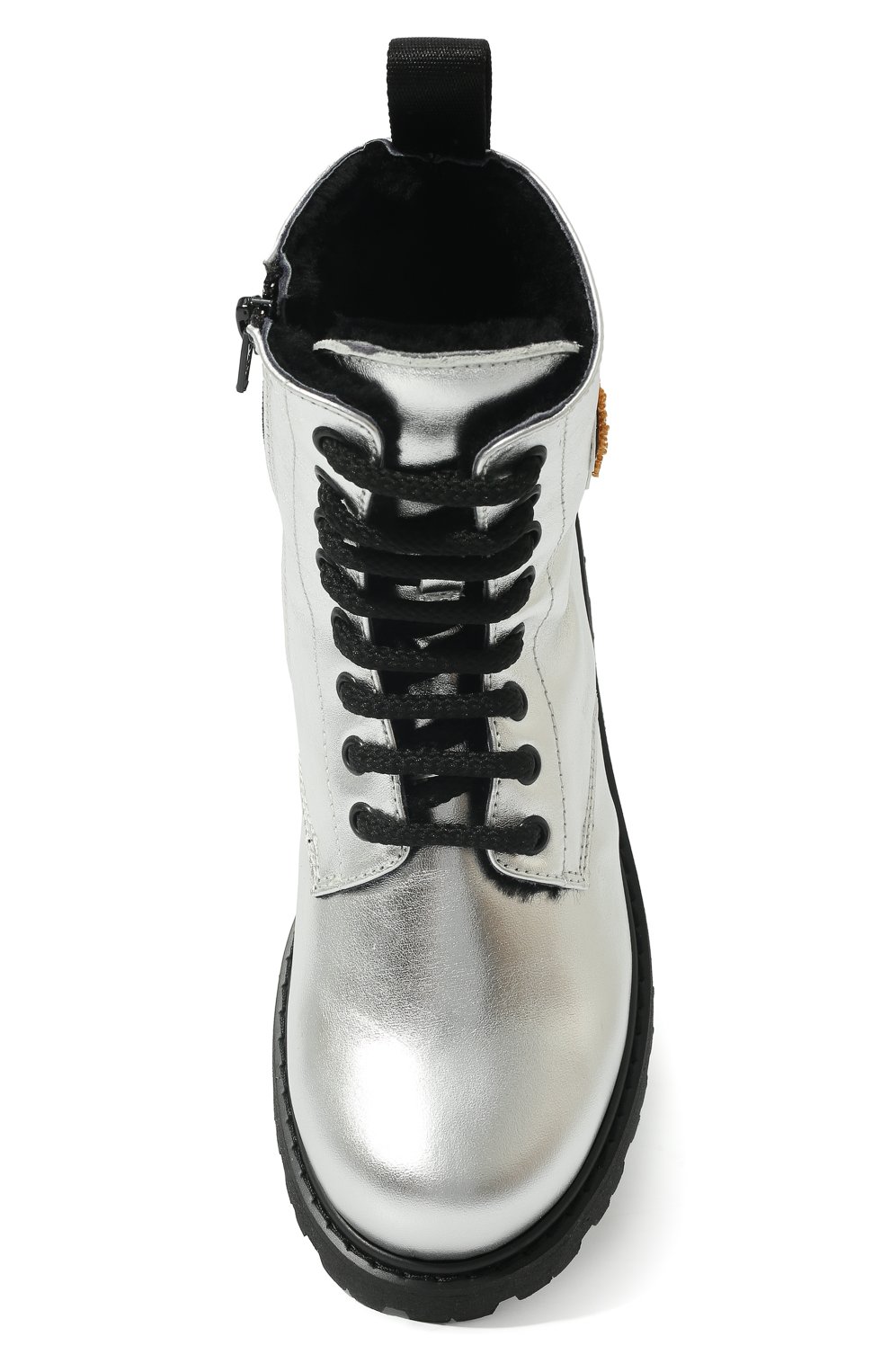 Детские кожаные ботинки MOSCHINO серебряного цвета, арт. 71868 VAR.2/36-41 | Фото 4 (Материал внешний: Кожа; Материал утеплителя: Натуральный мех)