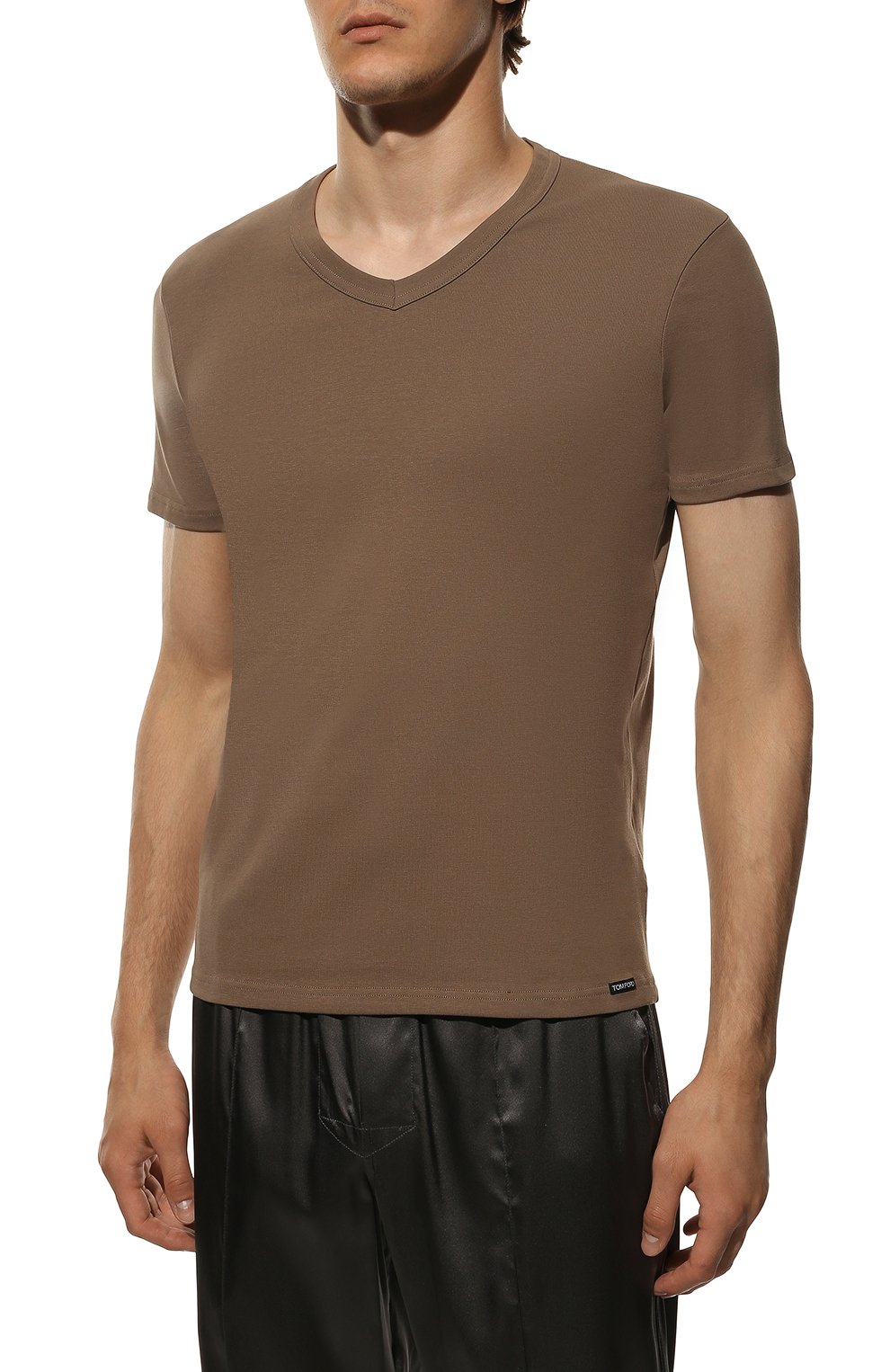Мужская хлопковая футболка TOM FORD коричневого цвета, арт. T4M091040 | Фото 3 (Кросс-КТ: домашняя одежда; Рукава: Короткие; Длина (для топов): Стандартные; Материал внешний: Хлопок)