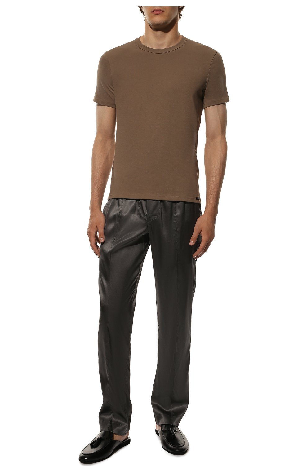 Мужская хлопковая футболка TOM FORD коричневого цвета, арт. T4M081040 | Фото 2 (Кросс-КТ: домашняя одежда; Рукава: Короткие; Длина (для топов): Стандартные; Материал внешний: Хлопок)