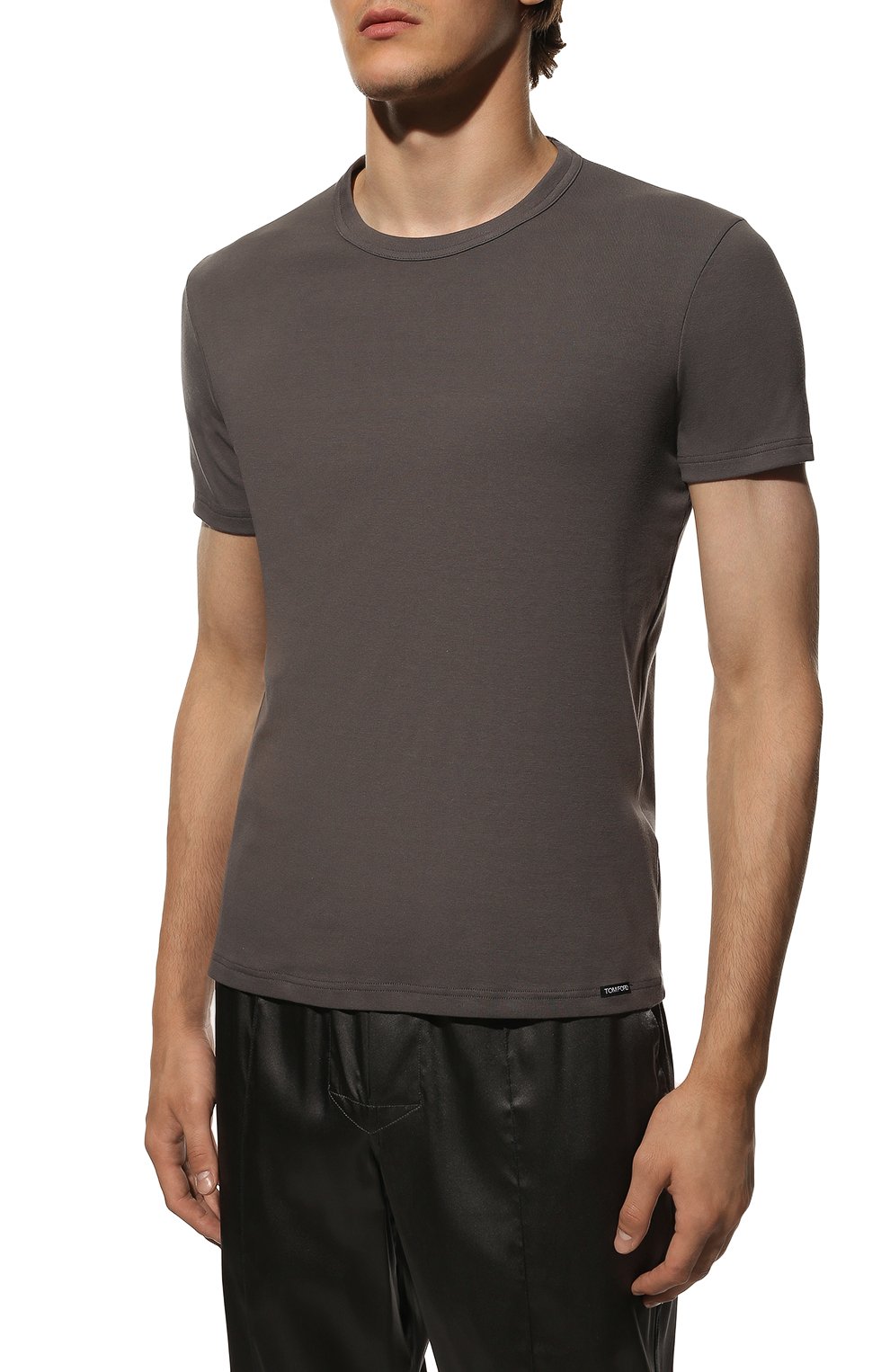Мужская хлопковая футболка TOM FORD темно-серого цвета, арт. T4M081040 | Фото 3 (Кросс-КТ: домашняя одежда; Рукава: Короткие; Длина (для топов): Стандартные; Материал внешний: Хлопок)