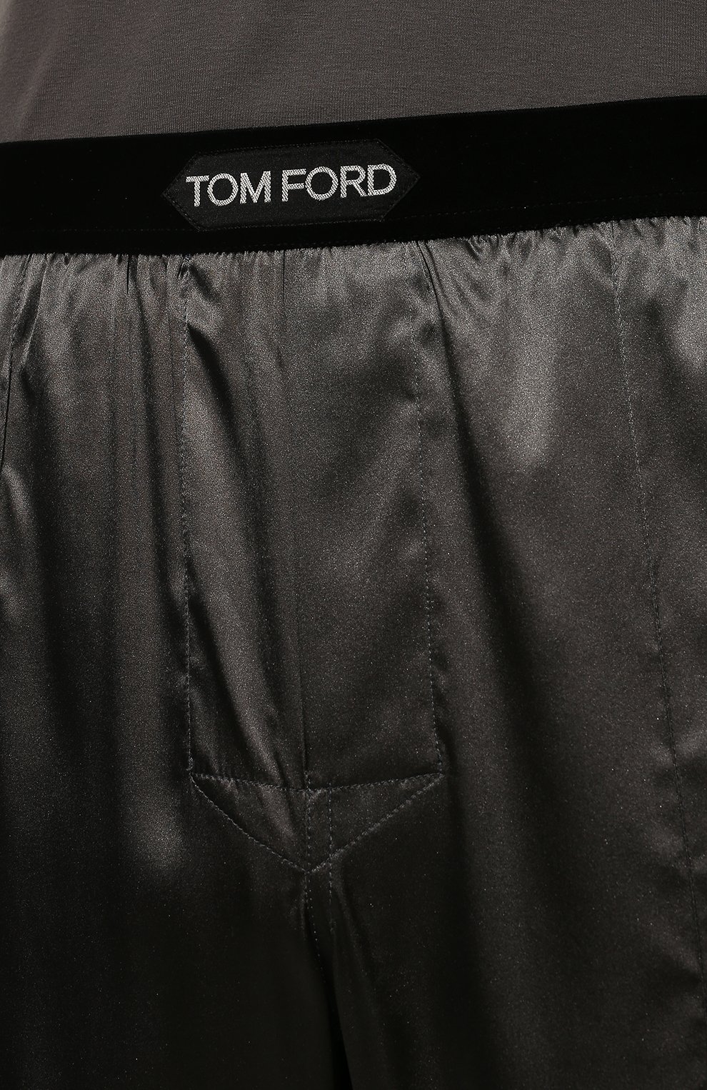 Мужские шелковые домашние брюки TOM FORD темно-серого цвета, арт. T4H201010 | Фото 5 (Материал внешний: Шелк; Длина (брюки, джинсы): Стандартные; Кросс-КТ: домашняя одежда)